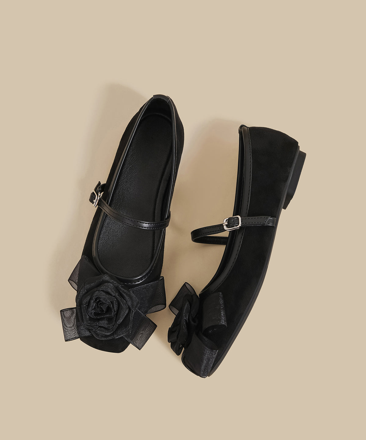 Diy Buckle Strap Splicing Flat Feet Shoes Black Suede