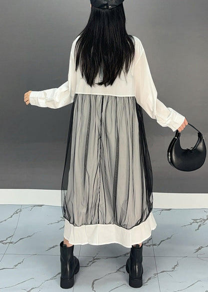 White Peter Pan Collar Asymmetrical Patchwork Long Shirts Dress Spring