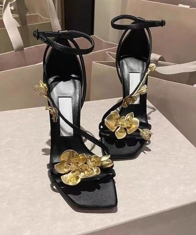 Black French Decorated Splicing High Heel Sandals