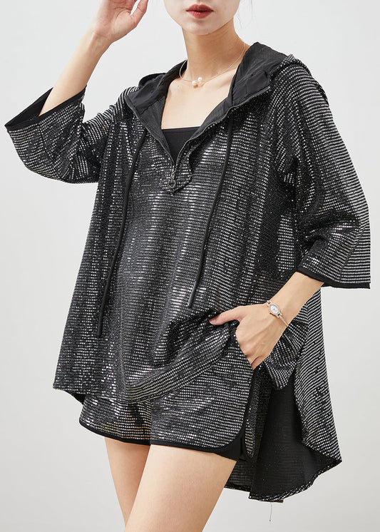 Black Sequins Low High Design Two Pieces Set Spring