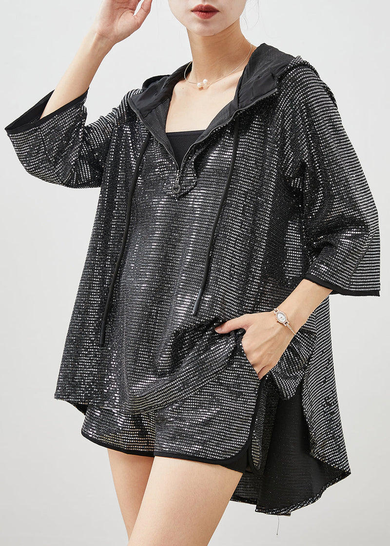Black Sequins Low High Design Two Pieces Set Spring