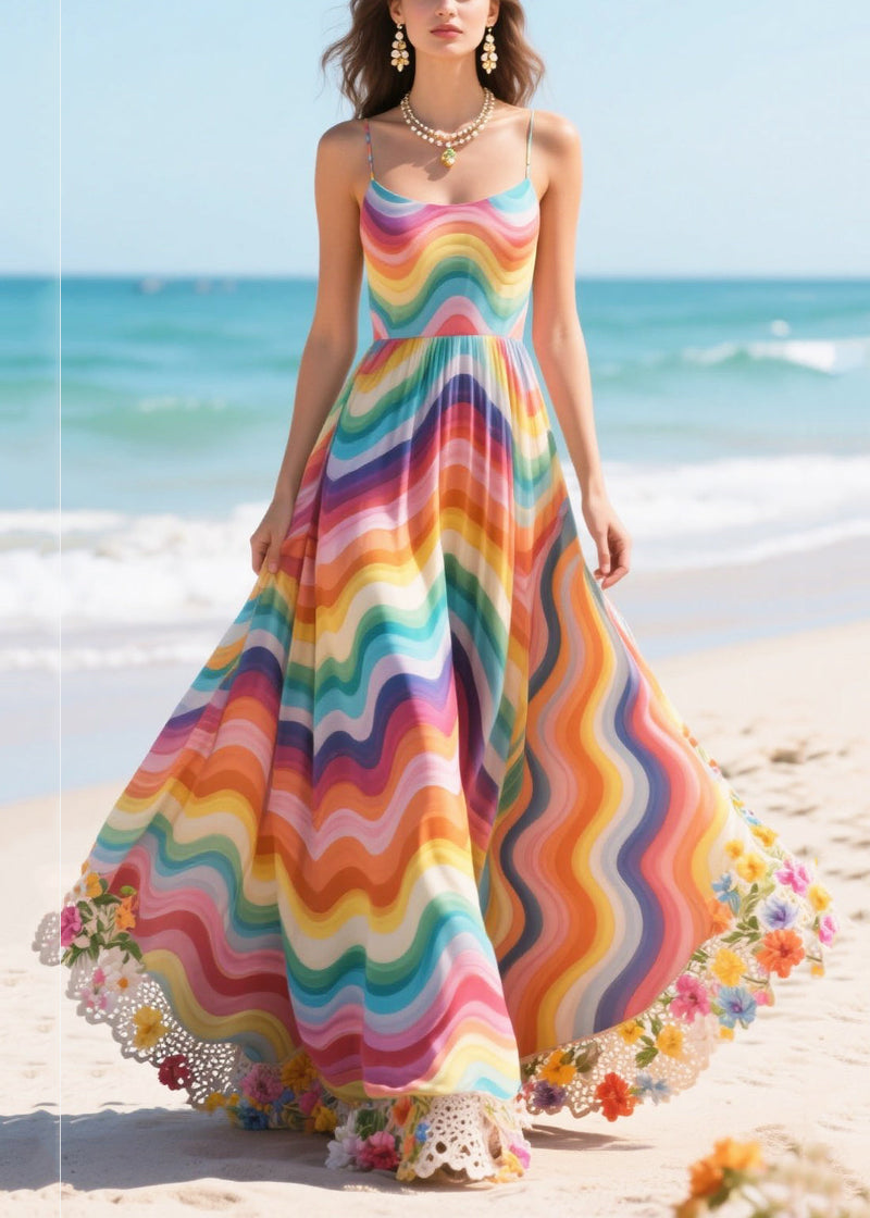 Rainbow Patchwork Flower Lace Chiffon Sundress Summer