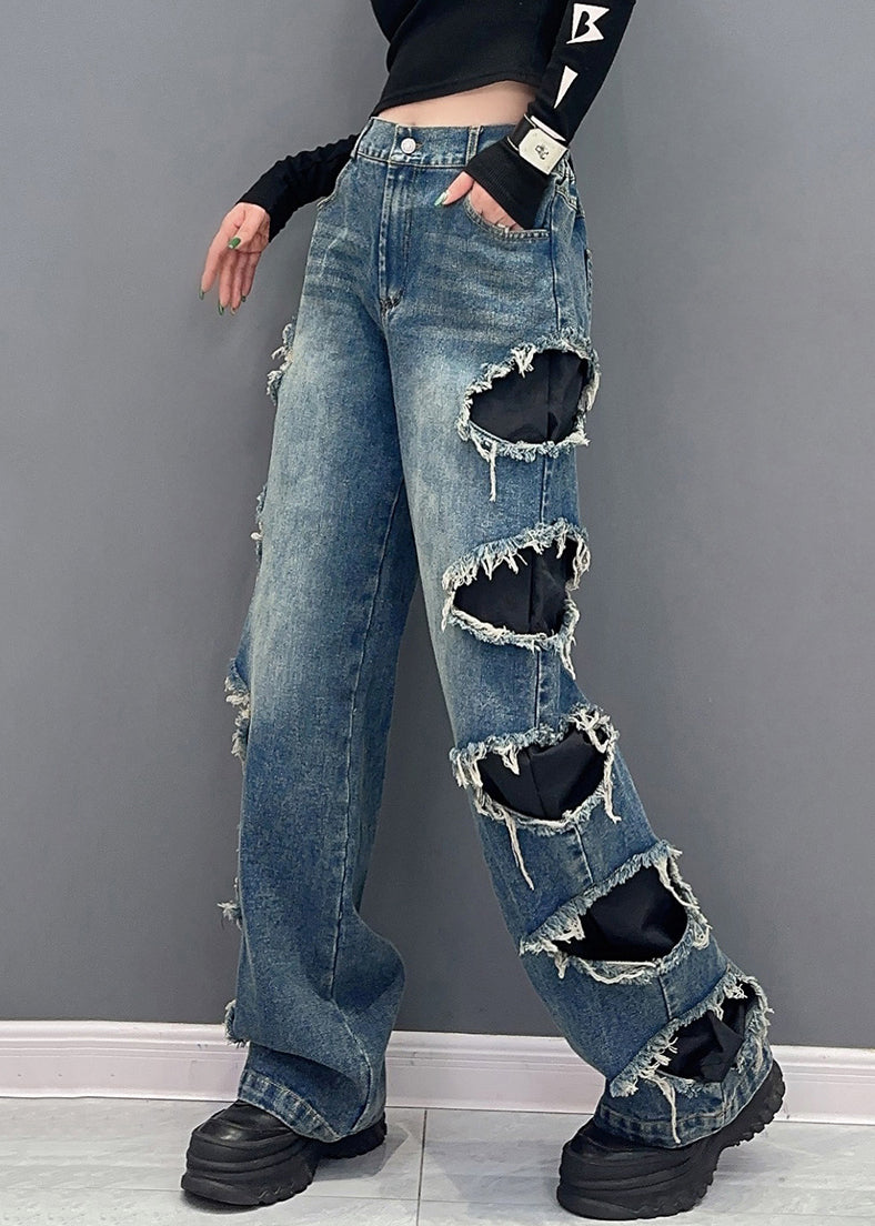Black Pockets High Waist Denim Pants Spring