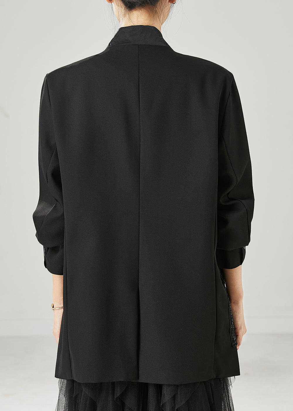 Black Original Design Patchwork Spandex Coats Spring
