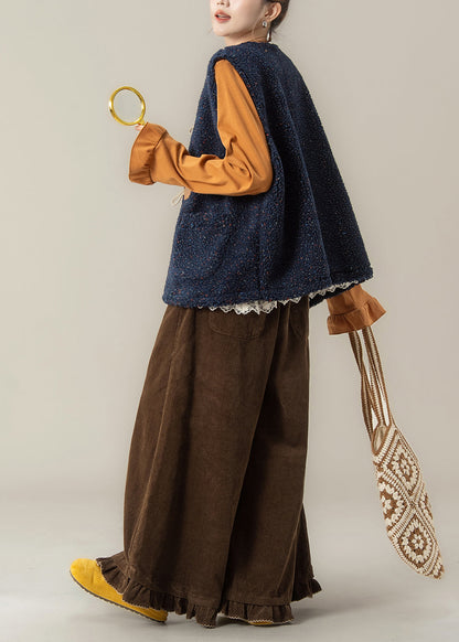Modern Navy Vest and Orange T Shirts Coffee Pants 3 Piece Outfit Winter