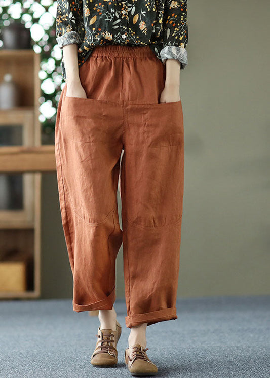 Caramel Linen Harem Pants High Waist Pockets Summer