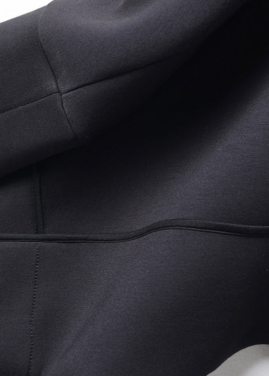 Organic Black Peter Pan Collar Button Cotton Trench Coats Batwing Sleeve