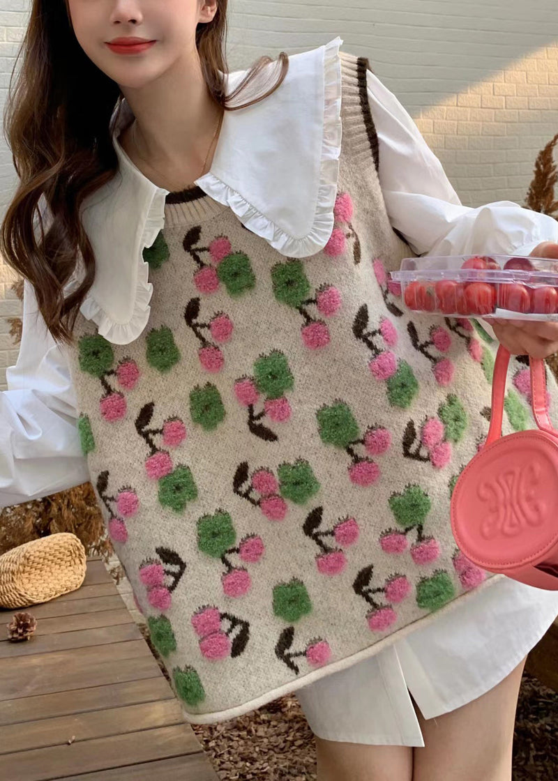 Pink O Neck Jacquard Patchwork Knit Vest Sleeveless