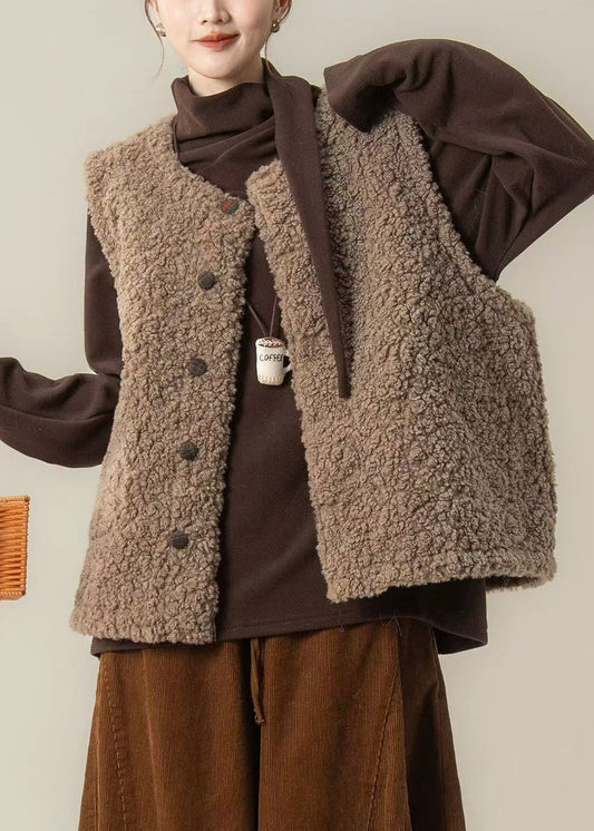 Art Brown Oversized Wear on Both Sides Teddy Vest Jacket Winter
