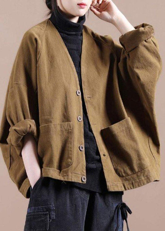 V Neck Fine Spring Coat Chocolate Daily Coats