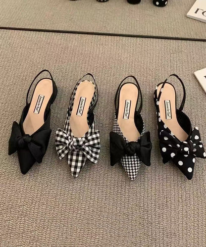 Bow Splicing Big Plaid Chunky Sandals Cotton Fabric