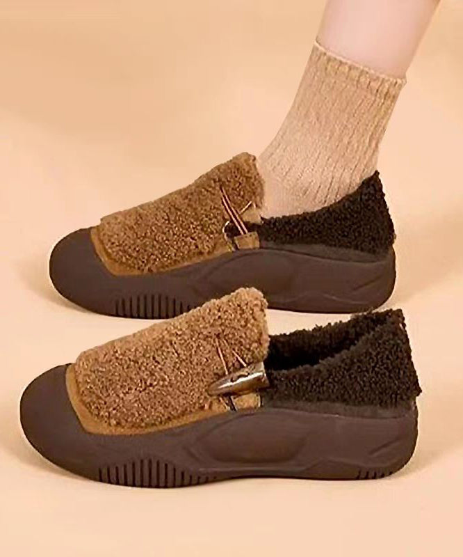 Yellow Cotton Fabric Splicing Platform Warm Flats Shoes
