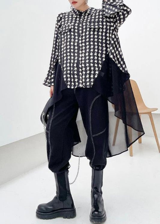 100% Patchwork Lapel Spring Clothes Black Plaid Robes Dress