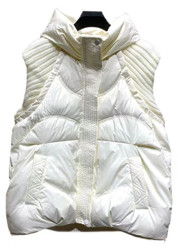 Black Hooded Pockets Knit Patchwork Duck Down Waistcoat Sleeveless