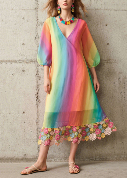 Modern Rainbow Oversized Patchwork Chiffon Dresses Summer