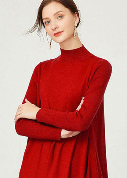 Red Knit Long Sweater Stand Collar Oversized Long Sleeve