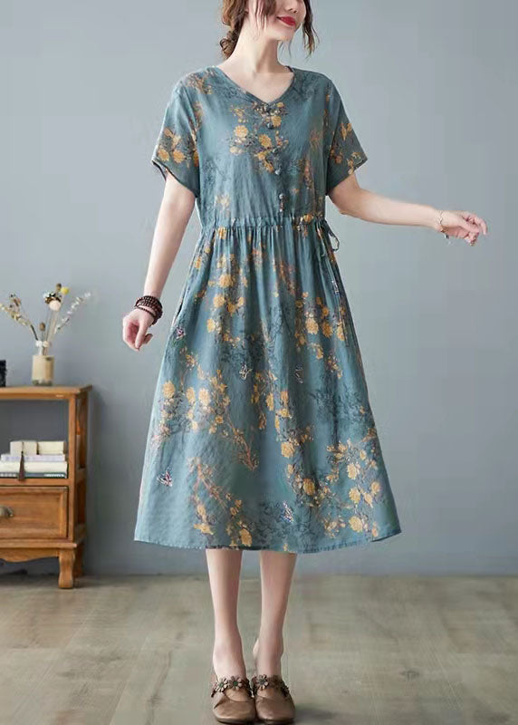 Yellow Leopard Print Bamboo Pockets Print O Neck Dress
