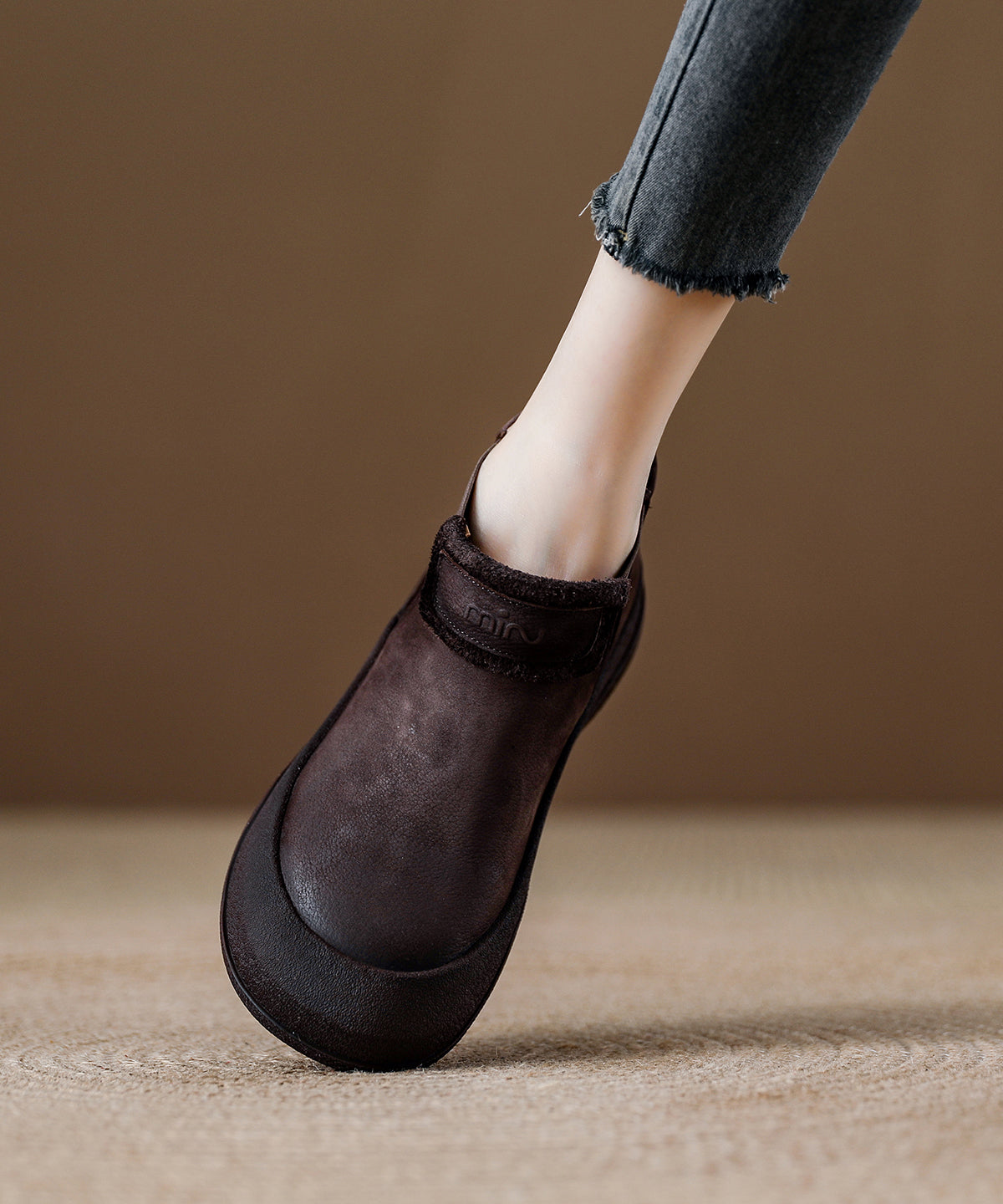 Comfy Brown Cowhide Leather Splicing Ankle Boots