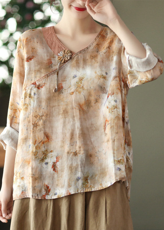 Fine Khaki Linen Blouse Tops Summer