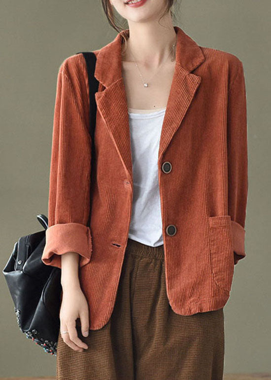 Caramel Button Pockets V Neck Corduroy Coats Spring