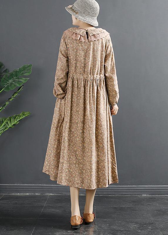 Natural Pink Print Dresses Peter Pan Collar Maxi Dress