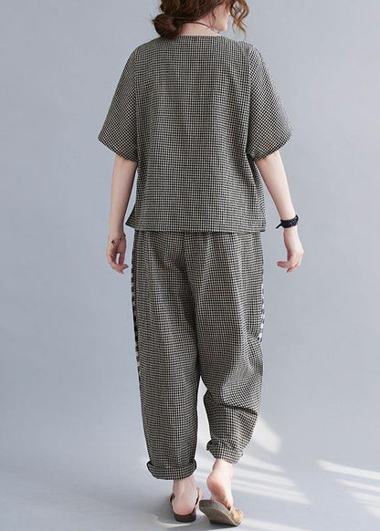 Small Grid Patchwork Asymmetrical Design Two Piece Set Clothing