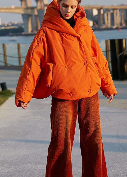 Diy Orange Hooded Oversized Color Duck Down Puffer Coat Batwing Sleeve