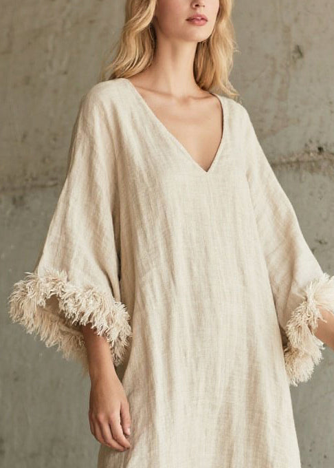 White V Neck Patchwork Faux Fur Vacation Dresses Fall