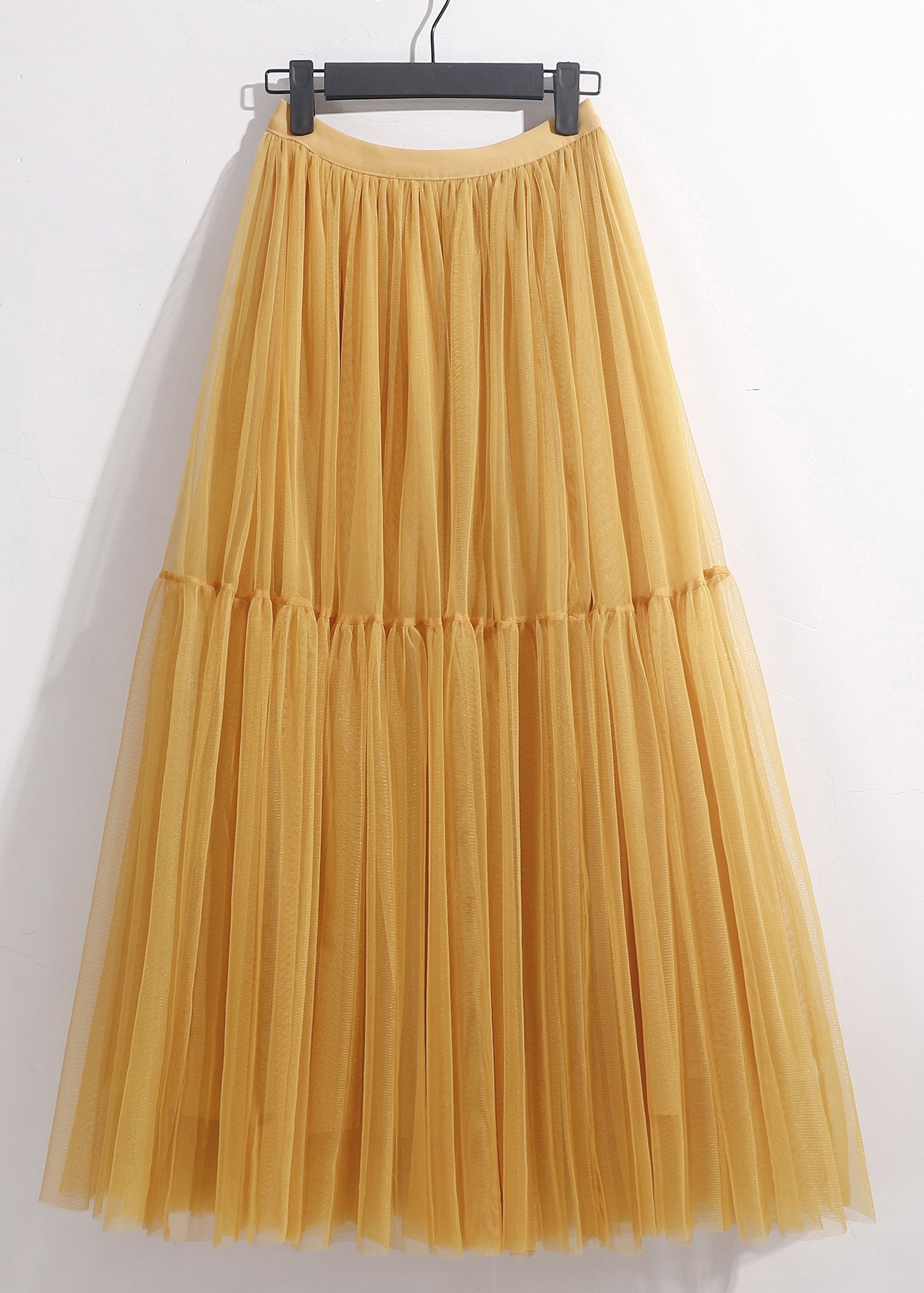 Yellow Wrinkled Elastic Waist Tulle Skirt Summer