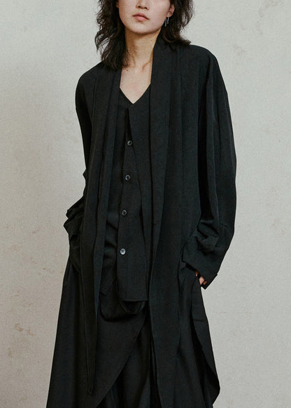 Black Asymmetrical Patchwork Draping Shirt Fall