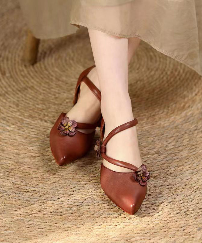Yellow Sandals Kitten Cowhide Leather Simple Splicing