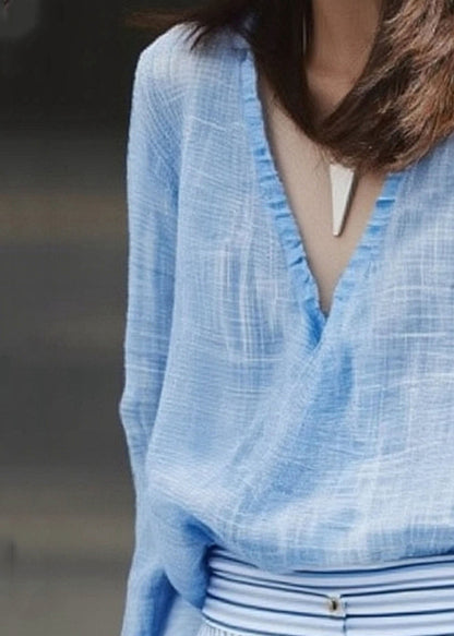 Blue V Neck Shirt Fall