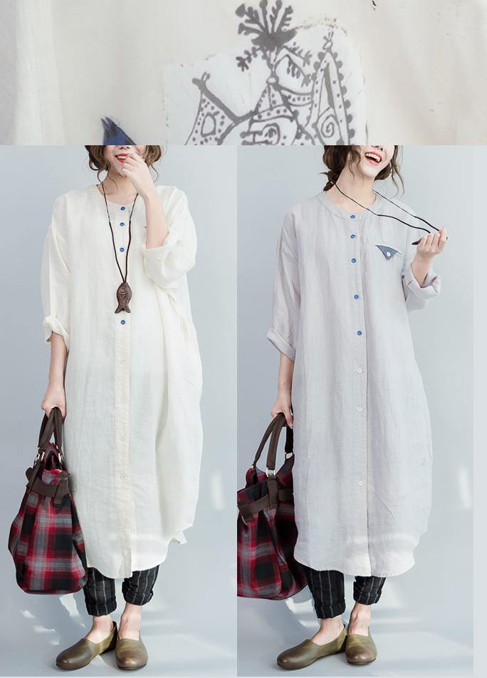 Grey Peter Pan Collar Cotton Summer Vacation Dresses
