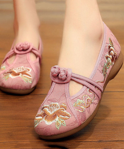 Embroideried Flat Shoes for Grey Cotton Fabric Chinese Button