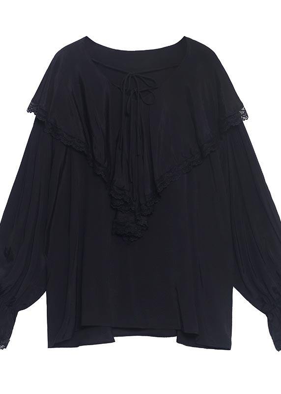French White V Neck Patchwork Cotton Flare Sleeve Shirt Top Spring
