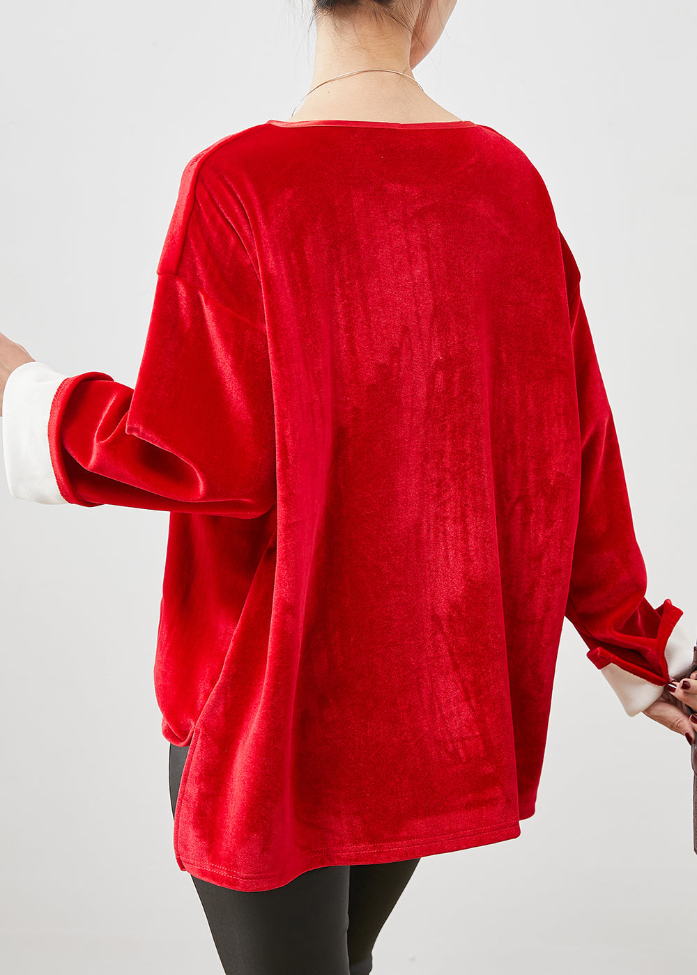 Red Oversized Bow Silk Velour Shirt Tops Spring
