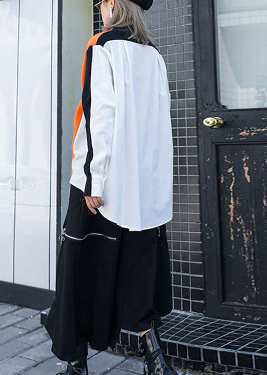 Stylish Black Patchwork Orange Pockets Asymmetrical Design Fall Knit Top