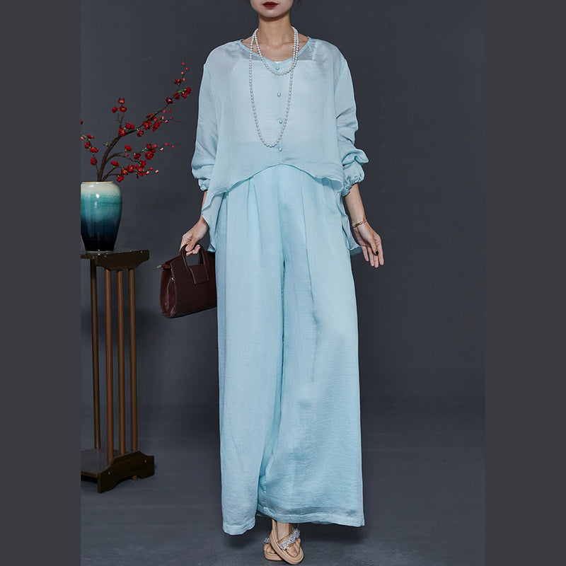 French Sky Blue Asymmetrical Design Two Pieces Set Summer