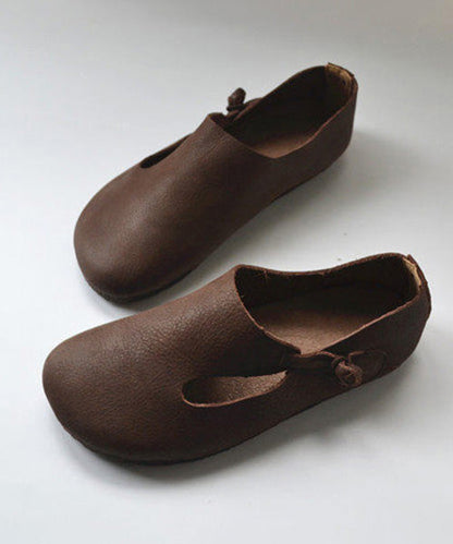 Apricot Cowhide Leather Splicing Flat Shoes for