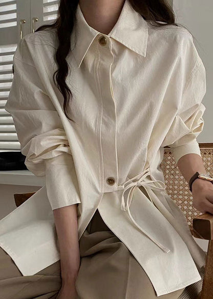 Khaki Patchwork Button Tie Waist Shirt Long Sleeve