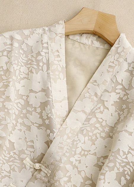 Beige Jacquard Lace Oriental Top Spring