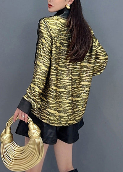 Yellow Tasseled Faux Leather Patchwork Blouse Spring
