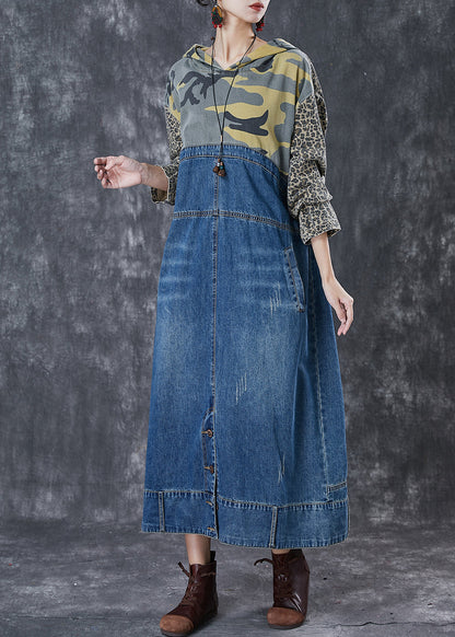 Blue Oversized Patchwork Denim Holiday Dresses Spring