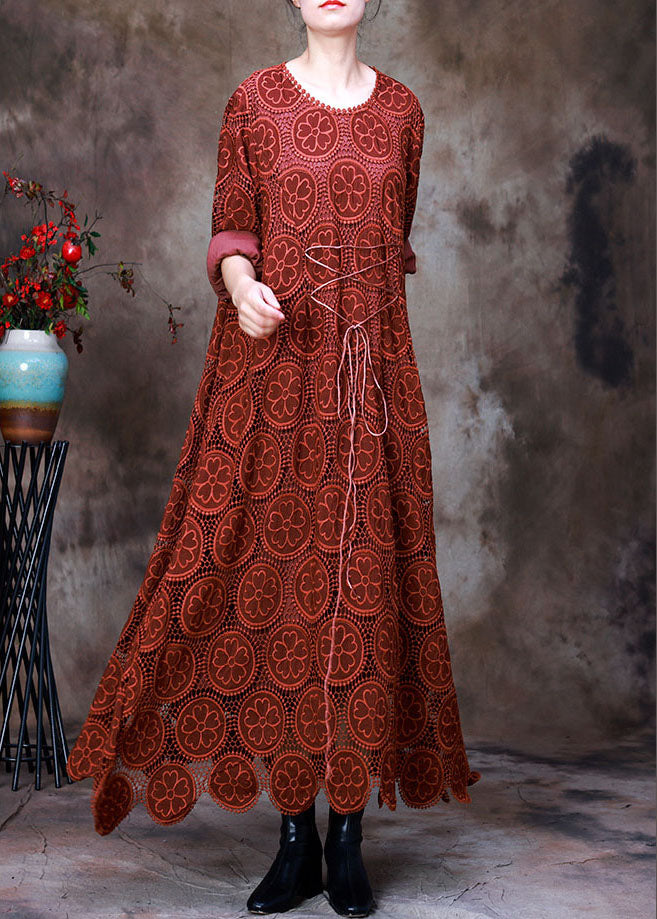 Comfy Navy O-necktie Waist Lace Fall Long Sleeve Holiday Dress