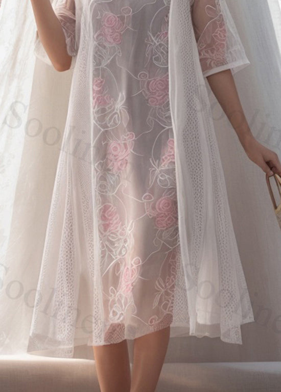 Italian White O-neck Print Patchwork Silk Dresses Summer