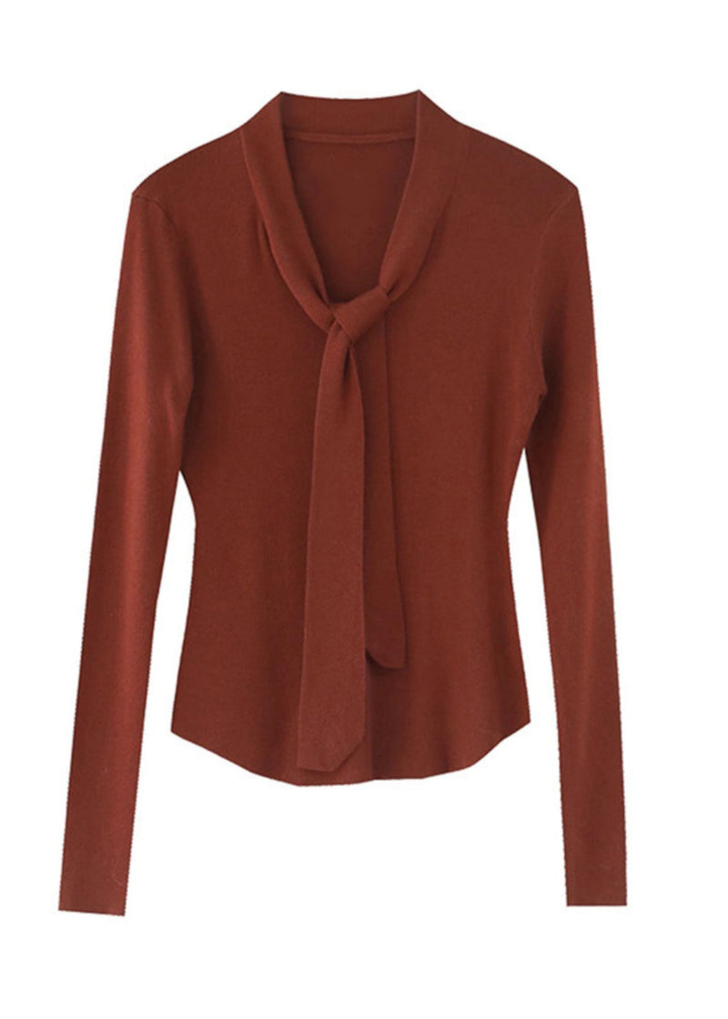 Red V Neck Tie Lace Cotton Knit Sweater Spring