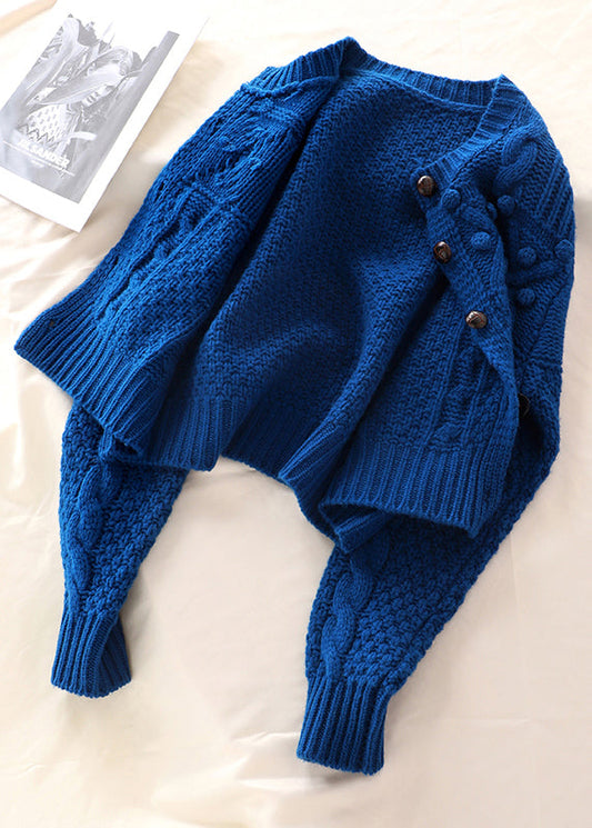 Blue Button Knit Sweater Coat Spring