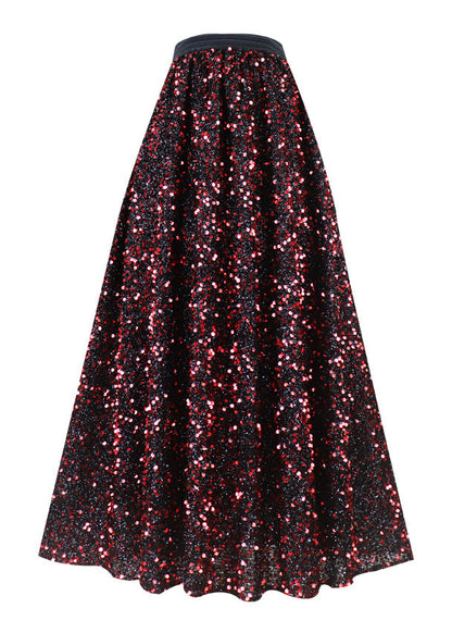 Mulberry Elastic Waist Sequins Tulle a Line Skirt Spring