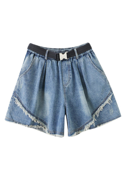 Blue Patchwork High Waist Denim Shorts Summer