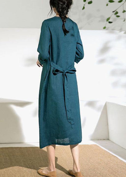 Loose Green V Necktie Waist a Line Summer Ramie Vacation Dresses
